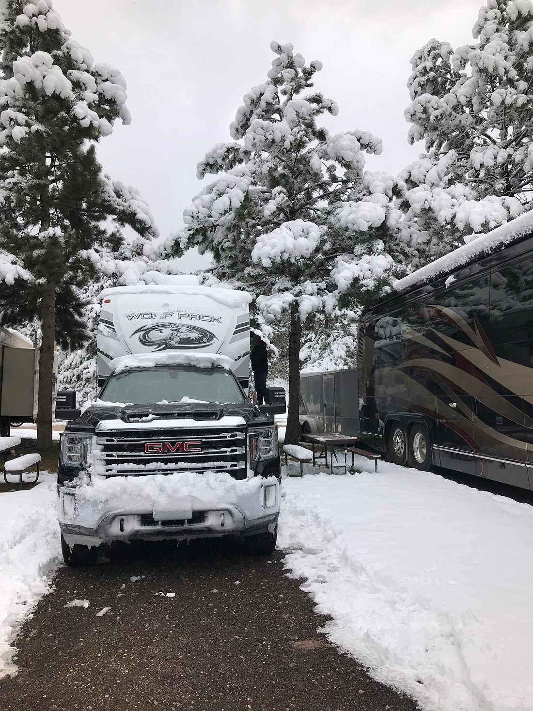 A truck covered in snow